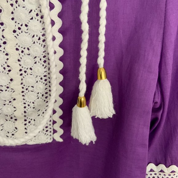 Tory Burch Cotton Purple Boho Marissa Poplin Peasant Tunic Embroidered Size 8 - Picture 3 of 9